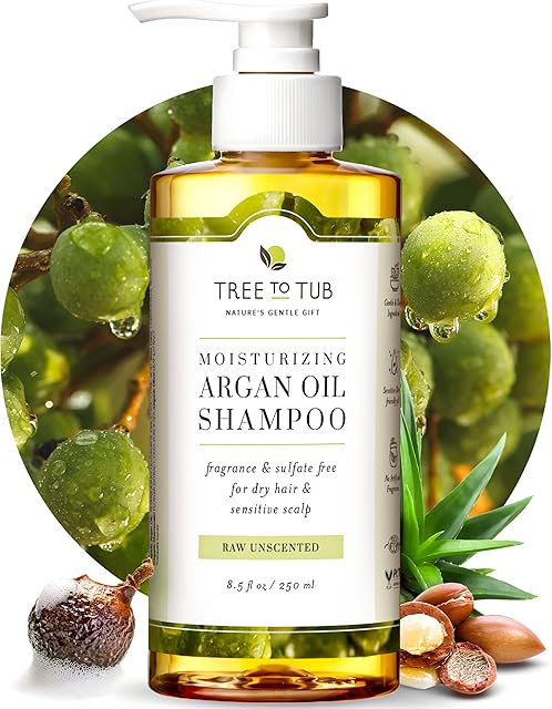 Tree To Tub Fragrance Free Shampoo for Dry & Sensitive Scalp - Gentle Unscented Hydrating Hair Shampoo for Women & Men, Moisturizing Sulfate Free Shampoo w/Organic Argan Oil, All Natural Aloe Vera