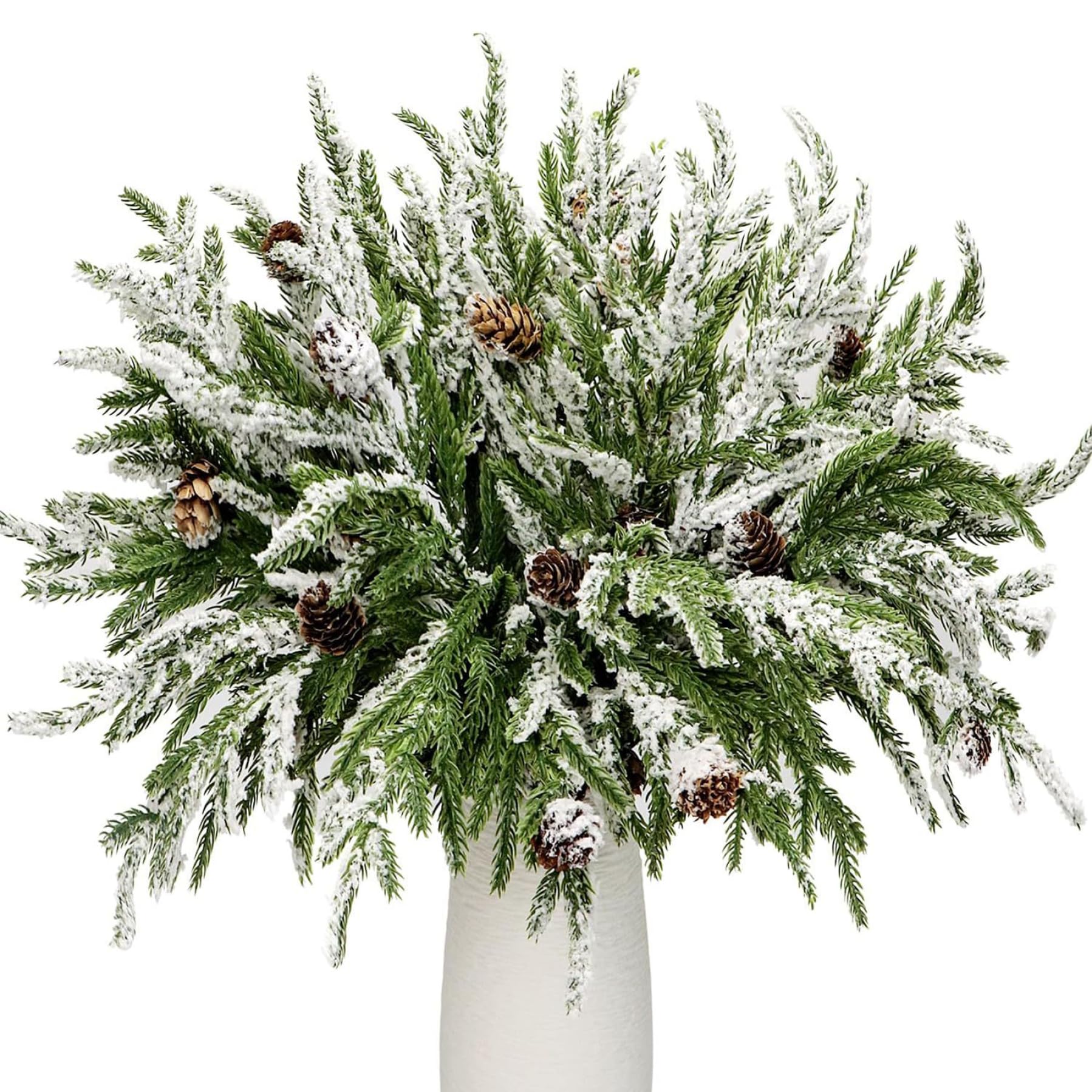 10 Stück Norfolk-Kiefernstiele, künstliche Weihnachts-Norfolk-Kiefernzweige mit Tannenzapfen für Vasen, DIY-Girlanden, 45, 7 cm, Weihnachtsdekoration für drinnen und draußen