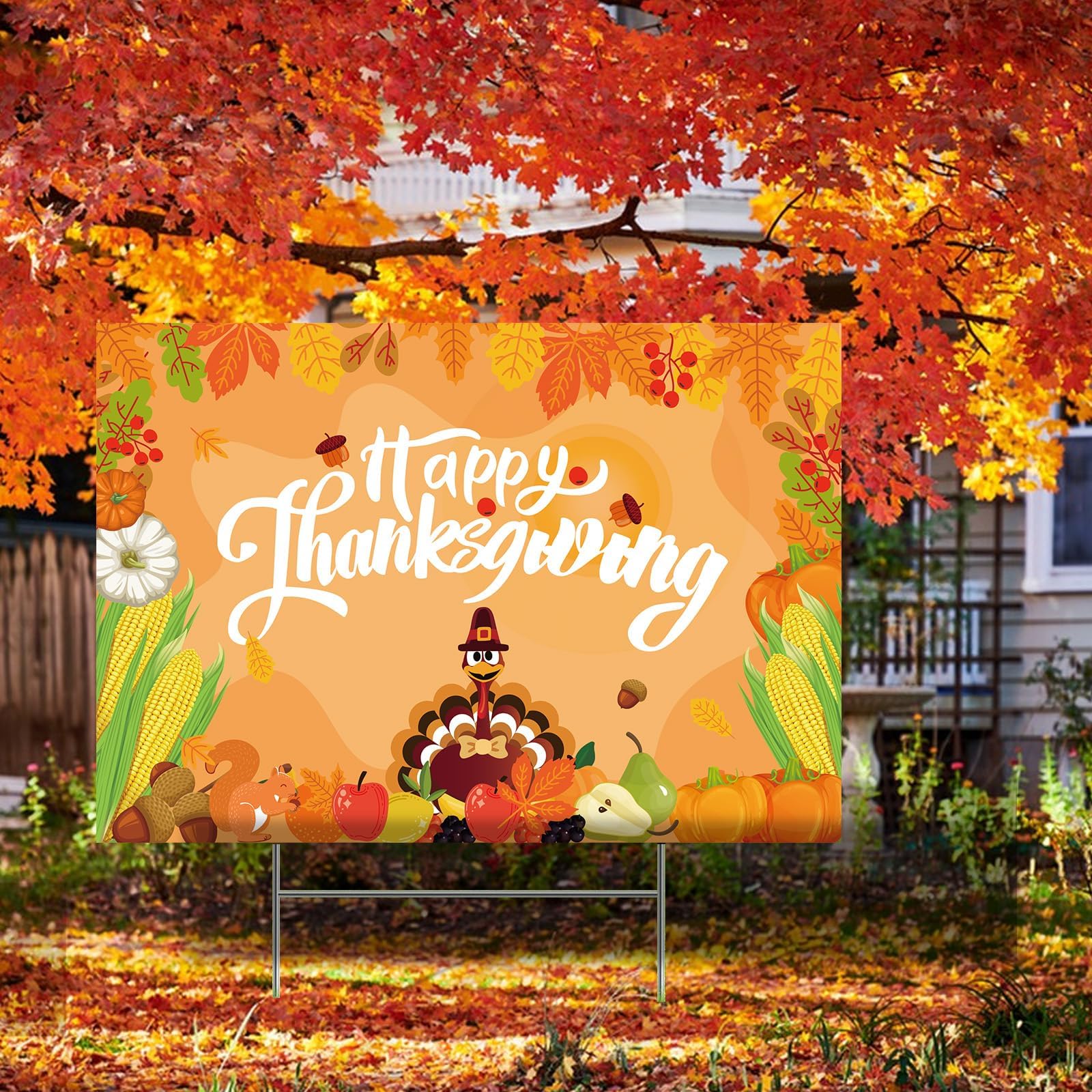 Woanger 8 Pcs Thanksgiving Pilgrim Boy and Girl Yard Sign