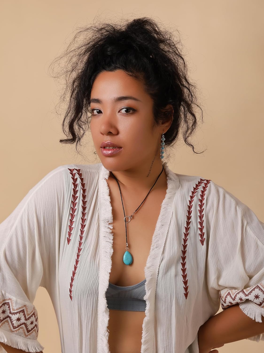 MINACHI Boho Created Turquoise Oval Pendant Necklace, Faux Leather Cord, Vintage Bohemian Jewelry Gift for Women - Image 7