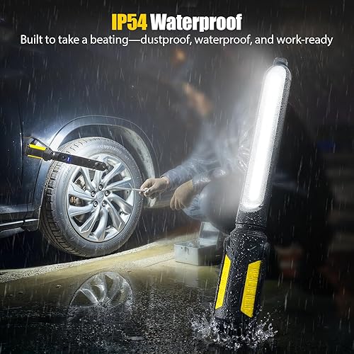 Vista 15 de SYLSTAR Luz de trabajo para mecánico, LED de 2400 lúmenes, 4400 mAh recargable, magnética, luz de trabajo debajo del capó con ganchos para Verde