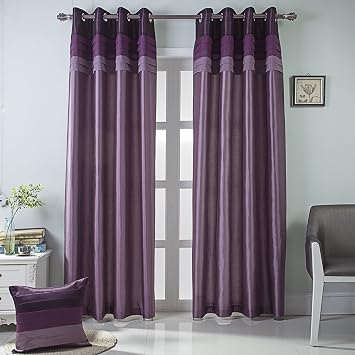 GYROHOME Room Darkening Curtains, Fully Lined Luxury Faux Silk Set of 2Panels,Purple,52x54inch