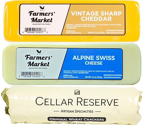 Miniatura 1 de Deli Direct Farmers Market Wisconsin 2 bloques de queso cheddar afilado vintage con una manga de galletas gourmet The Pounders 2 libras de queso