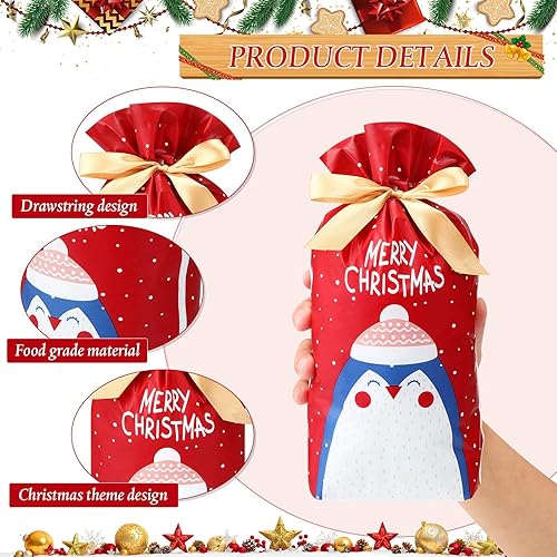 Miniatura 3 de Seajan 200 bolsas de dulces de Navidad, bolsas de plástico con cordón de regalo, bolsas de regalo de Navidad, bolsas de regalo de Navidad, bolsas de