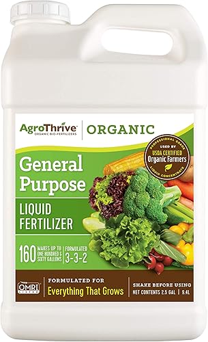 AgroThrive Fertilizante líquido orgánico multiusos - 3-3-2 NPK (ATGP1320) (2.5 galones) para césped, verduras, invernaderos, hierbas y todo lo demás