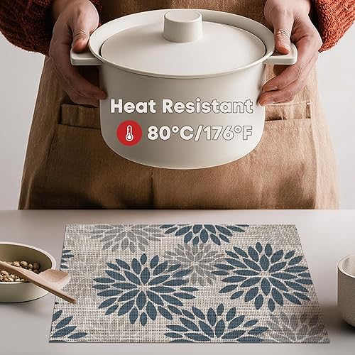 Miniatura 3 de Artoid Mode Juego de 4 manteles individuales de vinilo floral, resistentes al calor, lavables, antideslizantes, de plástico, PVC, para decoración de