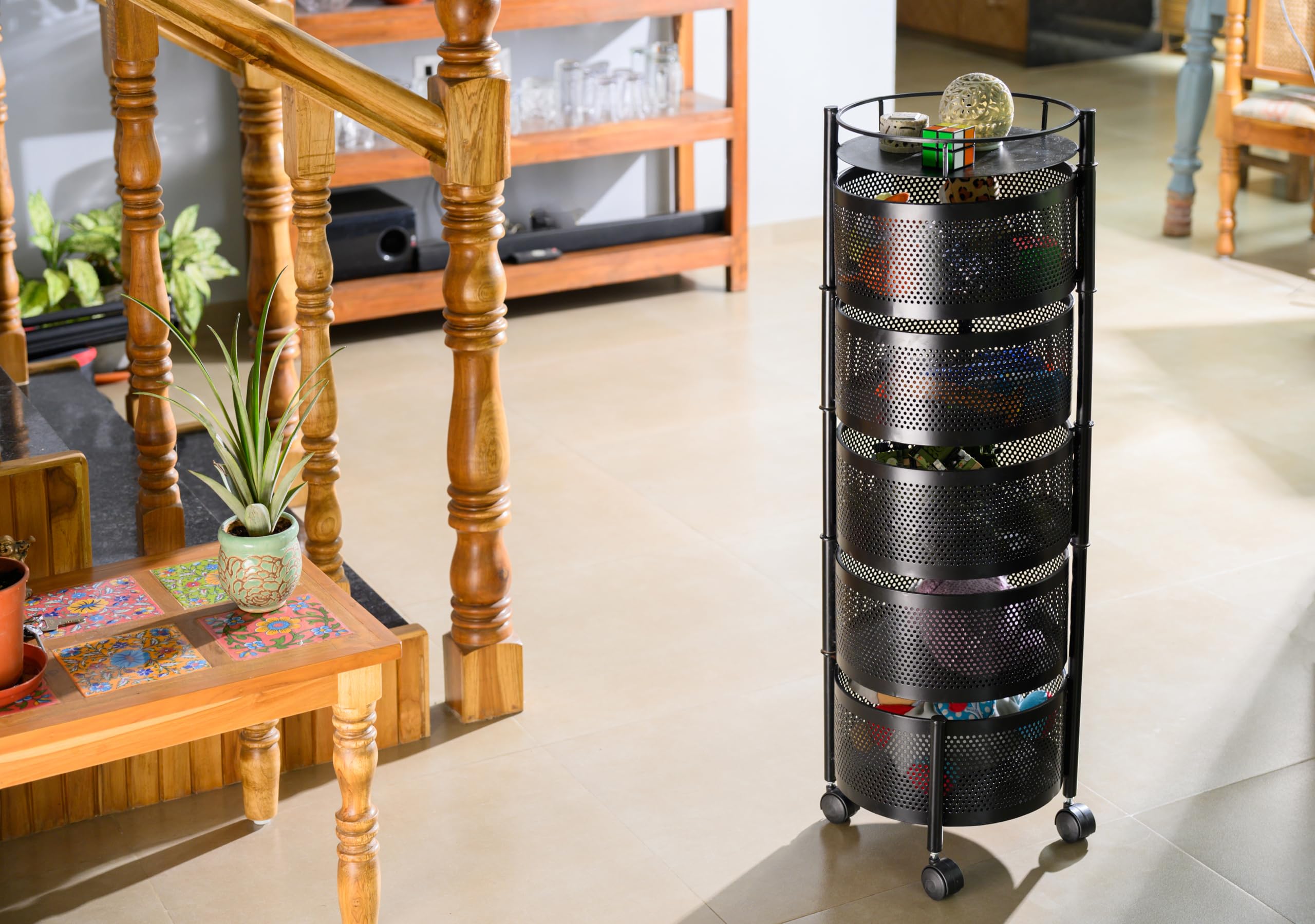 Rasvesh Multi-Purpose Trolley Storage Organizer and Kitchen Accessories Items for Kitchen Storage Rack Square Design Fruits & Vegetable Onion Cutler (5 Layer Round) discount deal