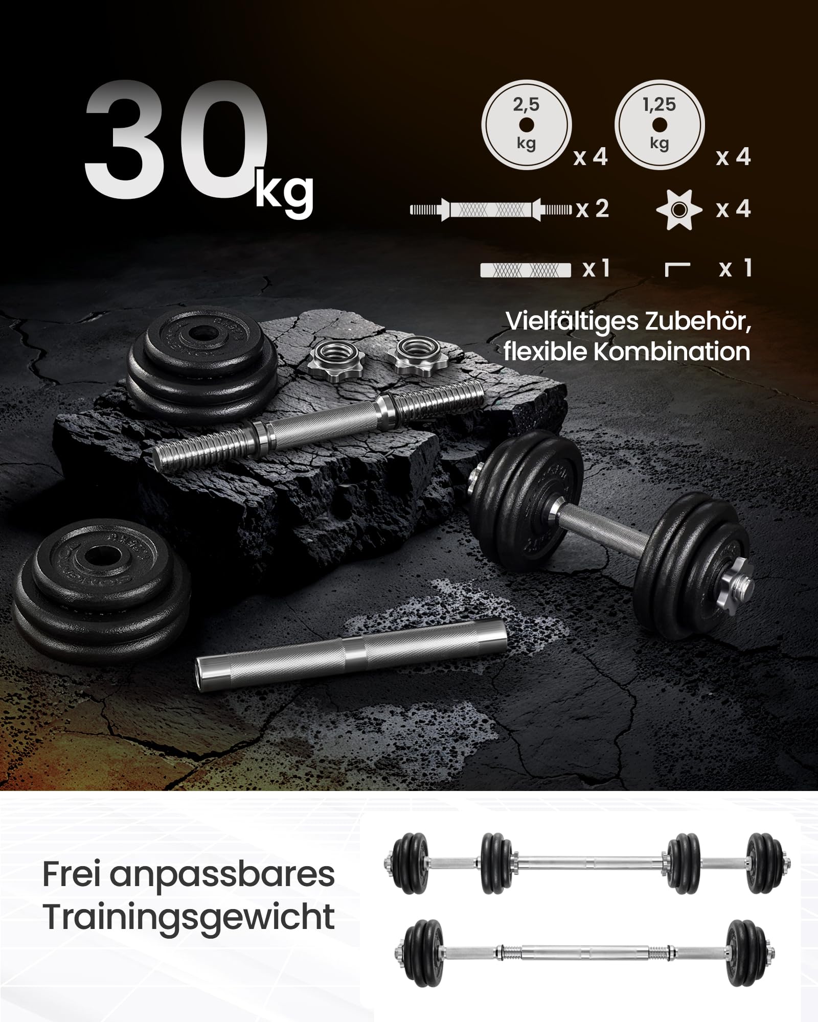 SONGMICS 2-in-1-Hanteln, 2er Set, Hantelset aus Gusseisen, verstellbar, Kurzhantelset mit Verbindungsrohr, Workout, Gewichtheben für Zuhause, Fitnessstudio