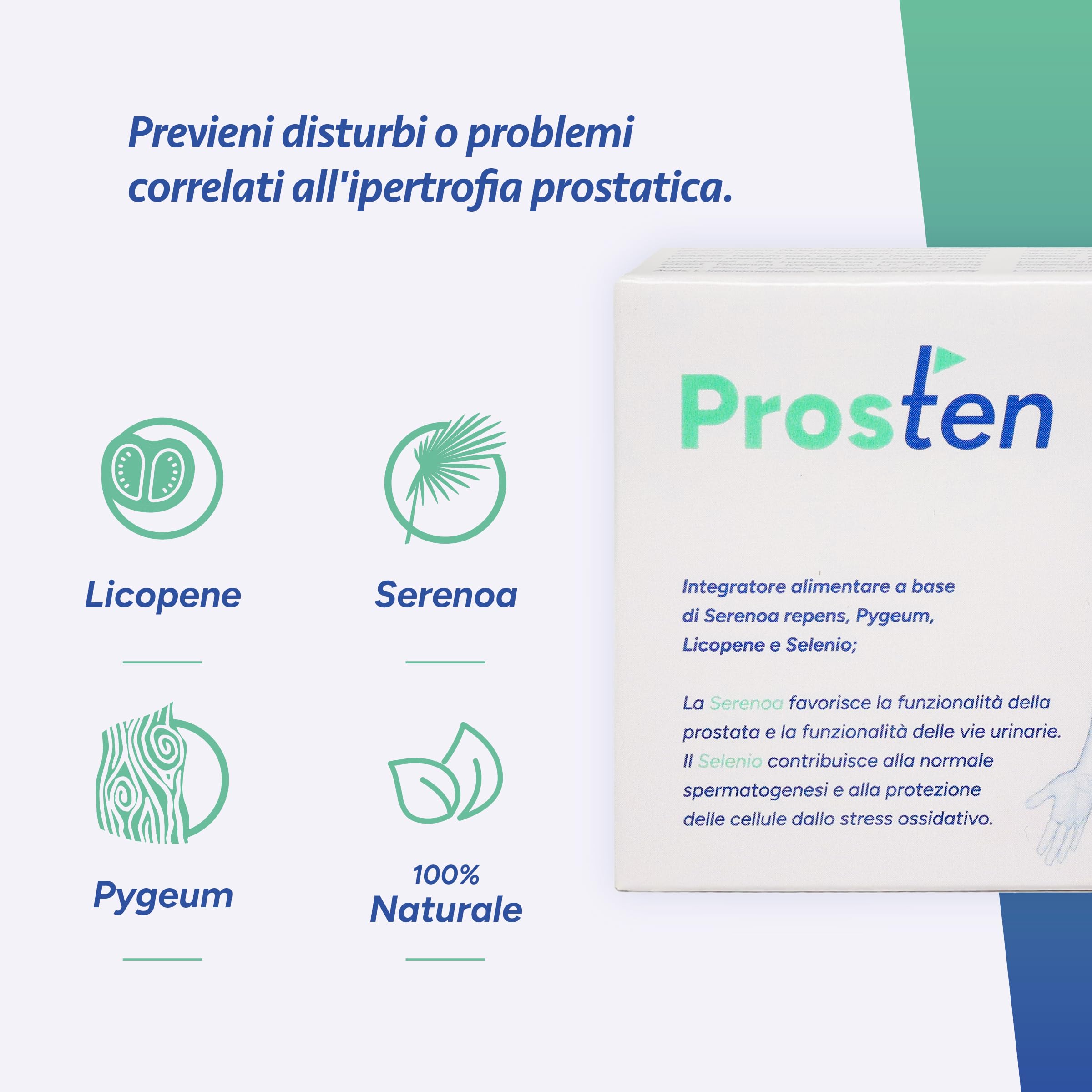 PROSTEN Integratore Prostata Uomo | Supporto Benessere Prostata e Funzionalità Urinarie | Serenoa Repens, Zinco, Vitamina E | 30 Compresse