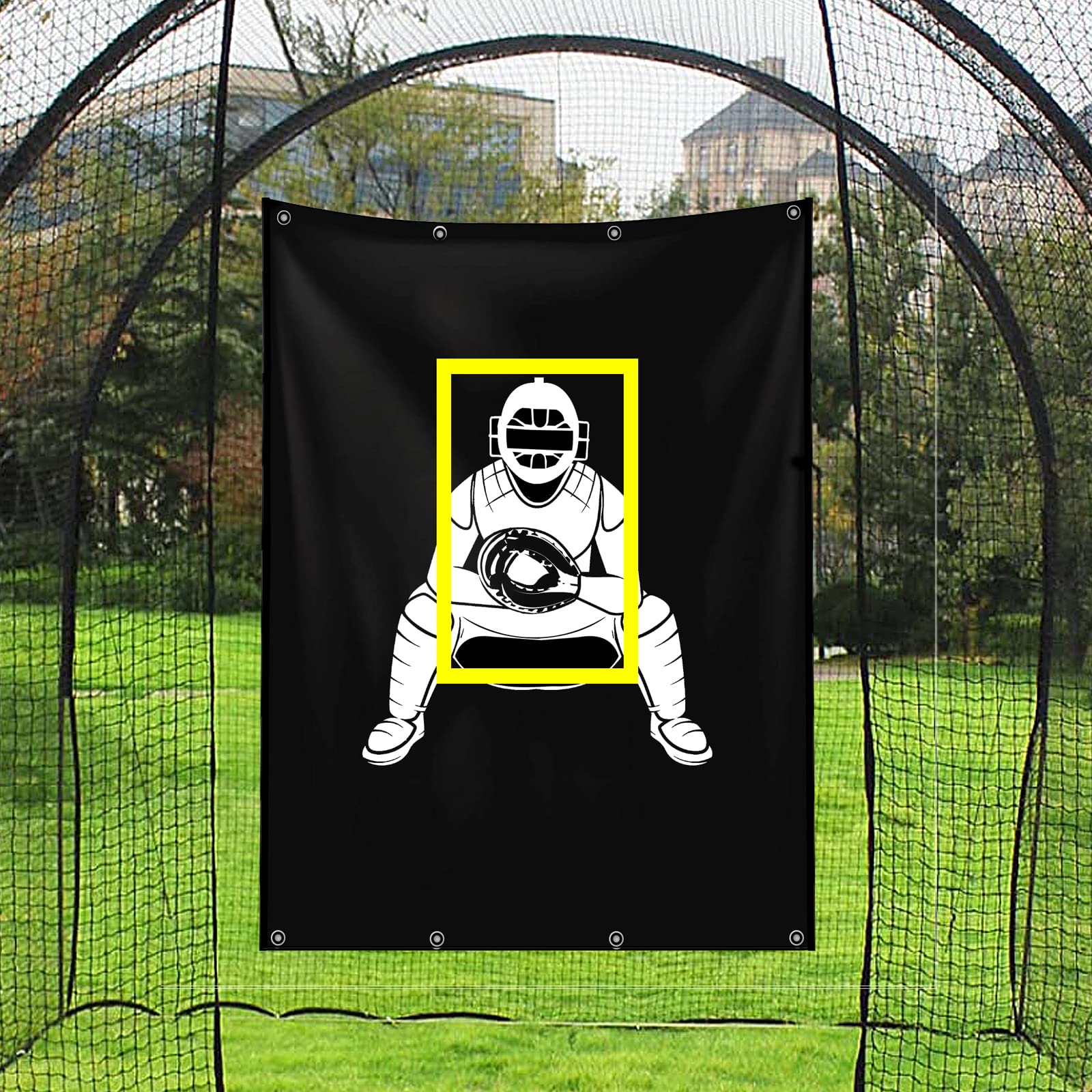 Baseball Backstop with Strike Zone 4ft x 6ft Batting Cage Target Catcher Image Backdrop Softball Pitching Hitting Targets Training Practice Tool