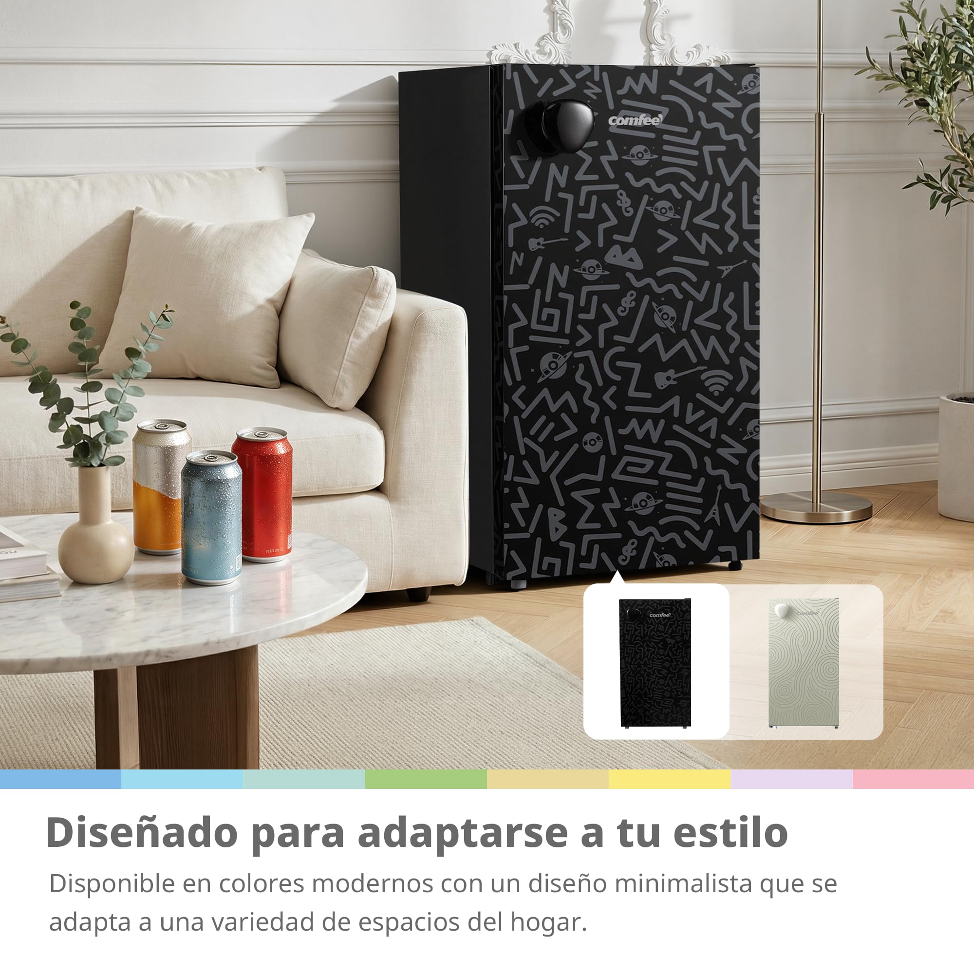 Comfee' RCD92BF2EUY(E) Refrigerador 1 Puerta 88 L, Refrigerador Compacto Bajo Encimera, Temperatura Ajustable, Bajo Nivel De Ruido, Mini Frigorífico De Instalación Libre, Puerta Reversible, Negro