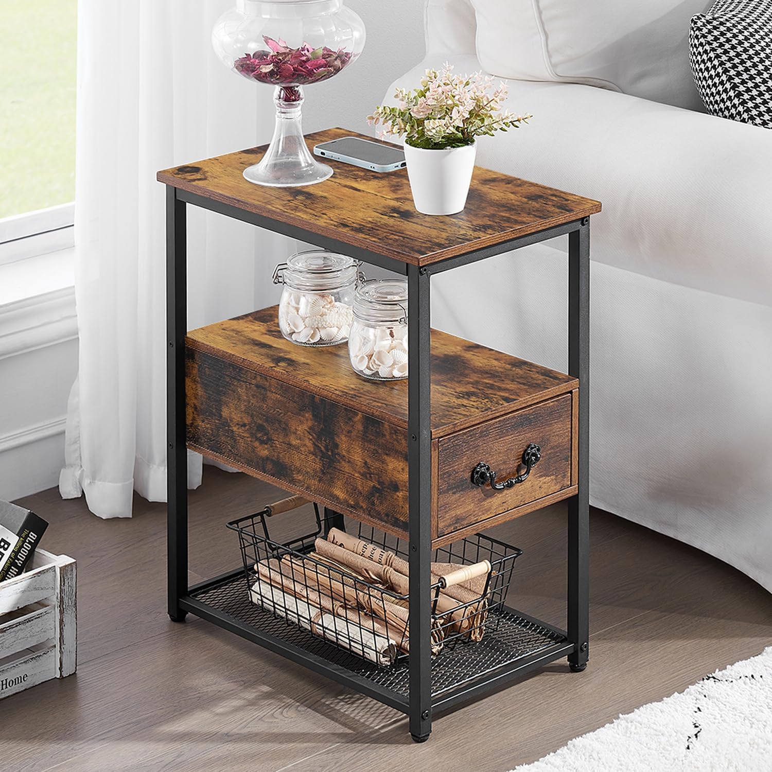 Amazon.com: VECELO Tall End Side Tables, 24" Height Narrow Nightstand ...