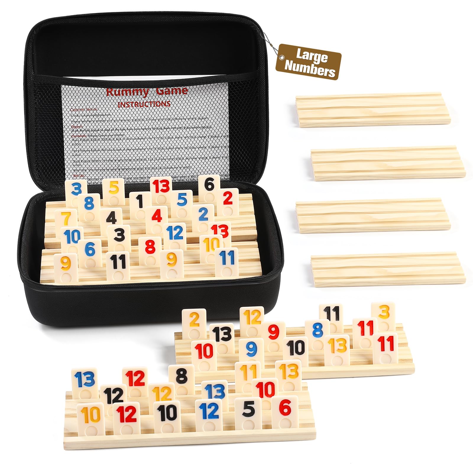 uvcany Rummy Cube 8 Player Edition with 8 Wooden Racks/Trays, 214