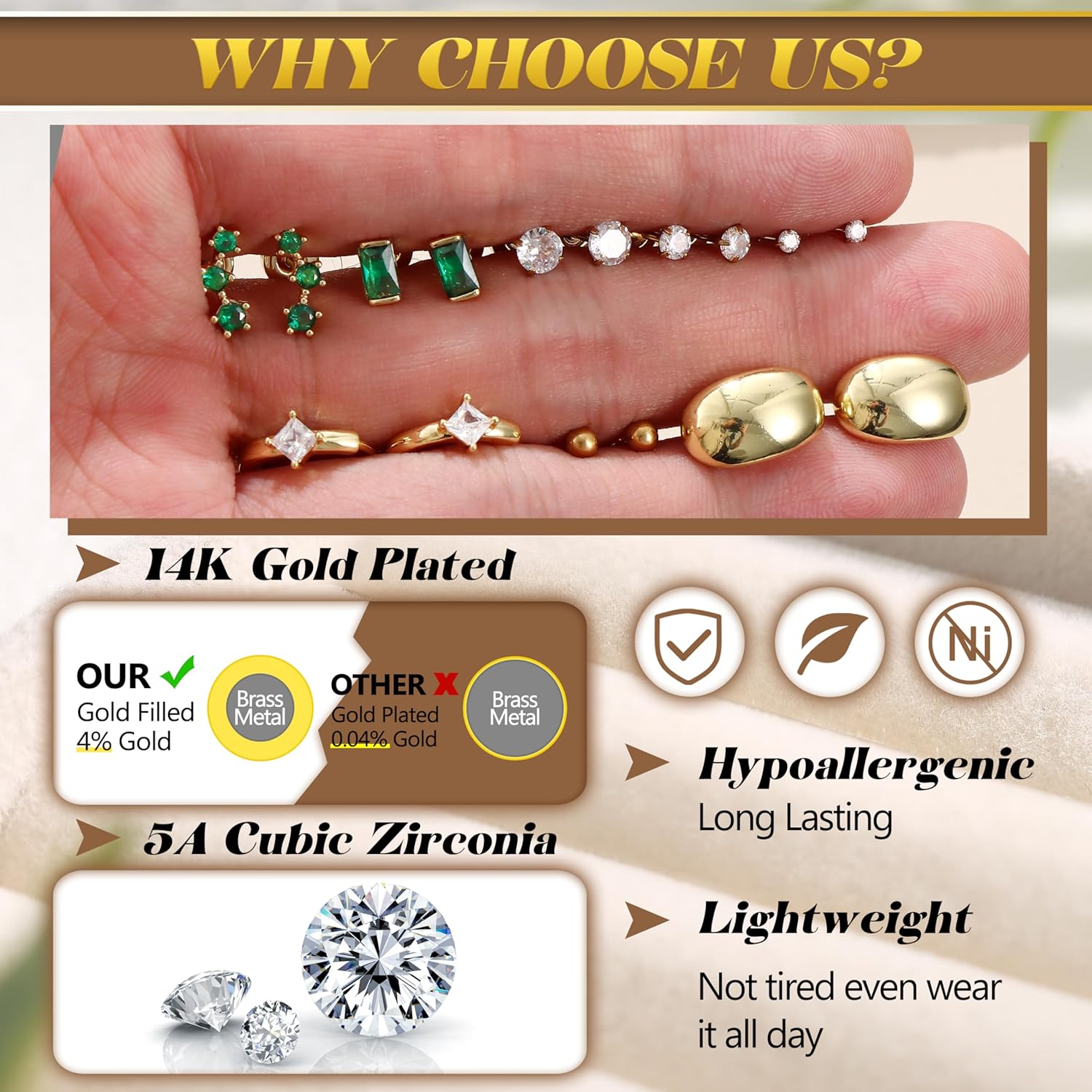 Fansilver Hypoallergenic Flat Back Gold Earrings for Women-14k Gold Surgical Stainless Steel Stud Hoop Earrings for Sensitive Ears Dainty Small Huggie Hoops Cartilage Earring Stacks - Image 5