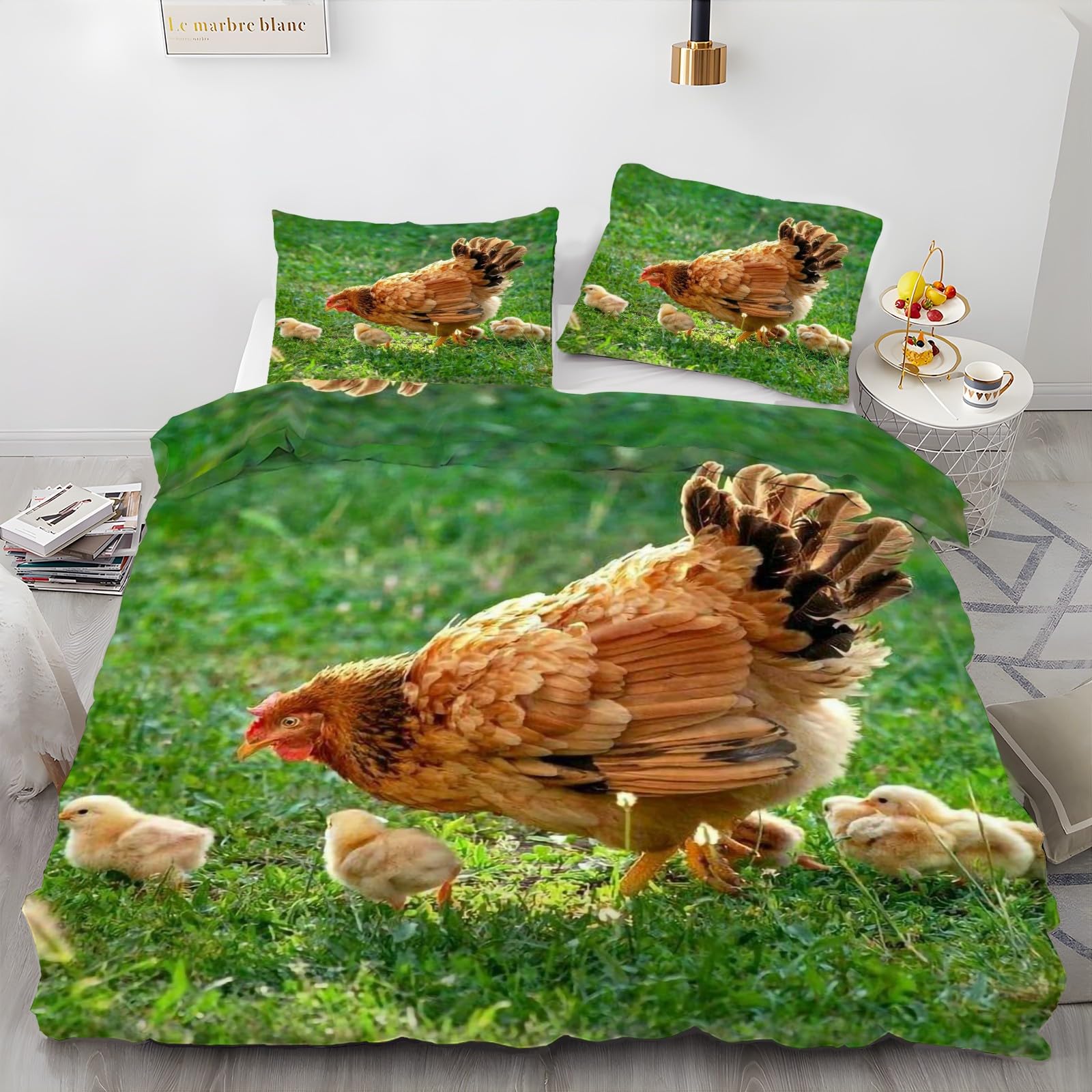 Housse de couette 240 x 260 poulettes avec ses 2 taies d'oreiller