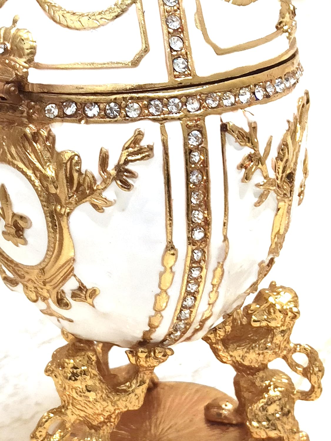 Handmade LARGE Faberge egg Jewelry box Decor White Bday Gifts for Womens Ruby BRACELET for her Valentine's day 24KGOLD HANDSET Austrian Crystal DESIGNER Trinket gift for her Birthday Anniversary 4ct : Handmade Products