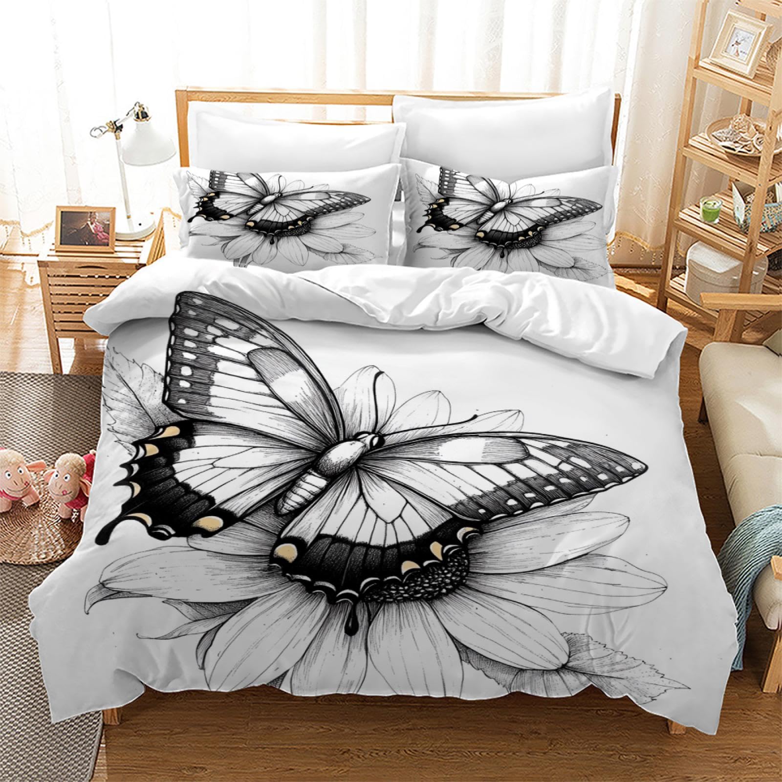 Linge de lit enfants papillon avec housse de couette noire et blanche