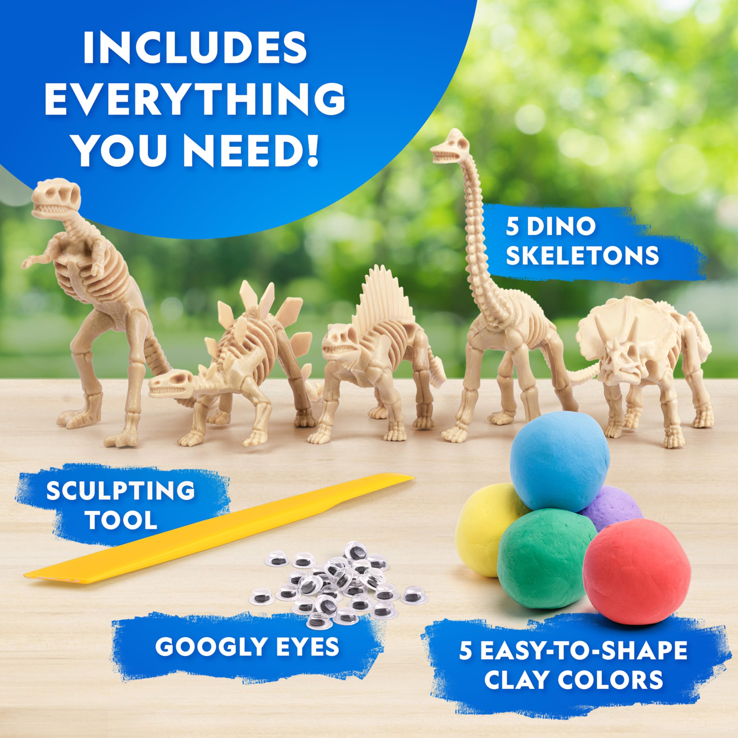NATIONAL GEOGRAPHIC Clay Dinosaur Craft Kit, Dinosaur Arts & Crafts for Kids with 5 Colors of Air Dry Clay, 5 Dino Skeletons - Image 4