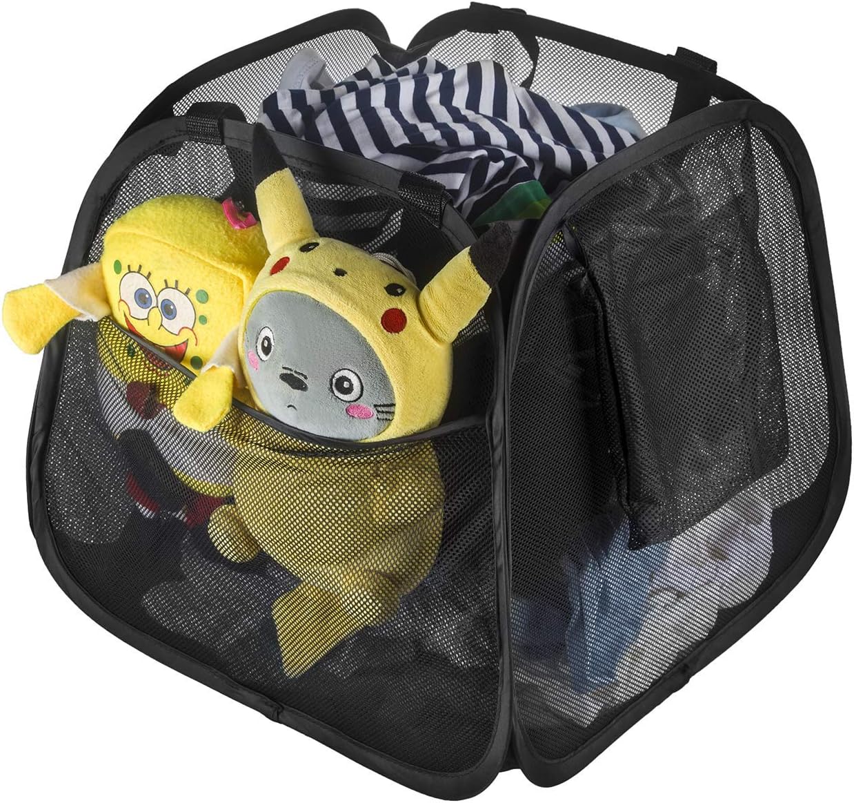 Strong Mesh Pop-up Laundry Hamper, Quality Laundry Basket with Durable Handles Solid Bottom High Carbon Steel Frame, Easy to Open and Fold Flat for Storage (Square)