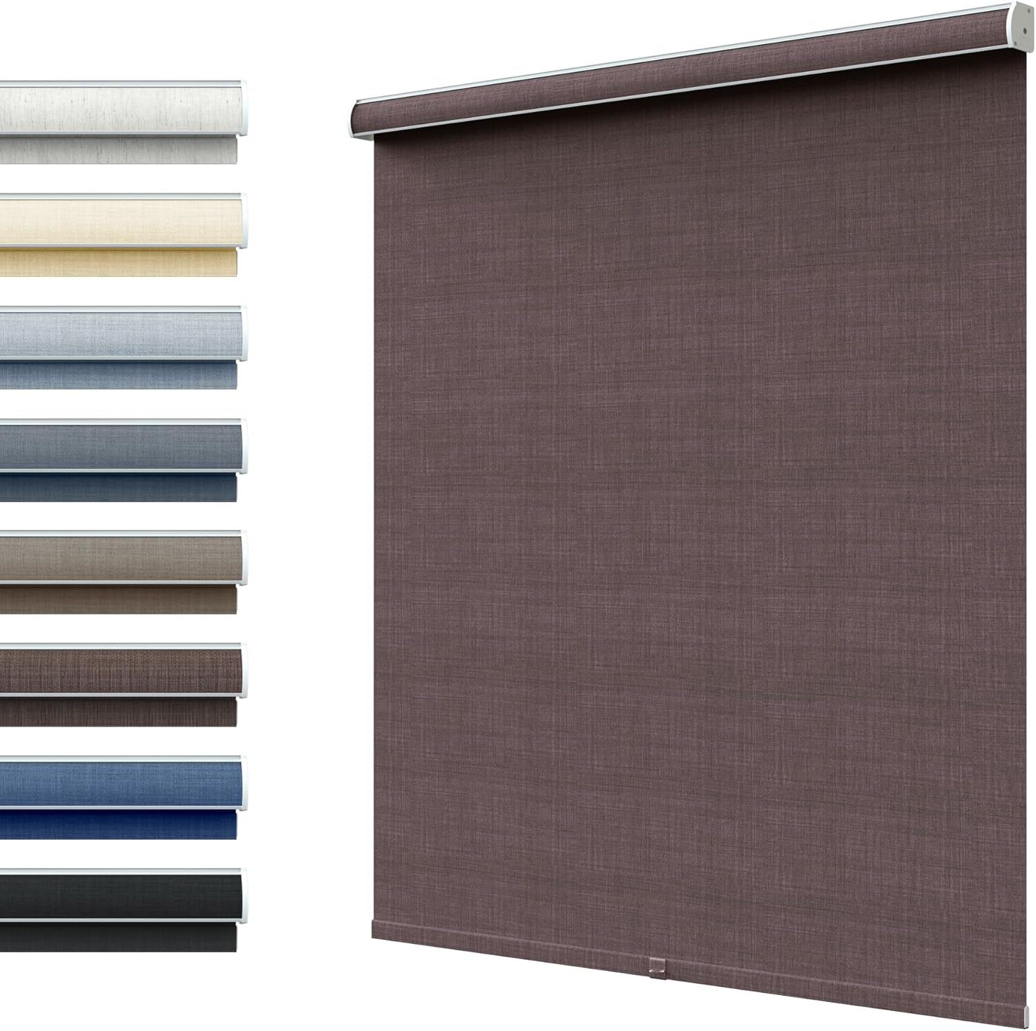 Linen Roller Shades, Cordless Fabric Roller Blinds with Thermal Insulated, Room Darkening, UV Protection, Blackout, Pull Down Window Shades for Home, Office, Brown, Custom Size