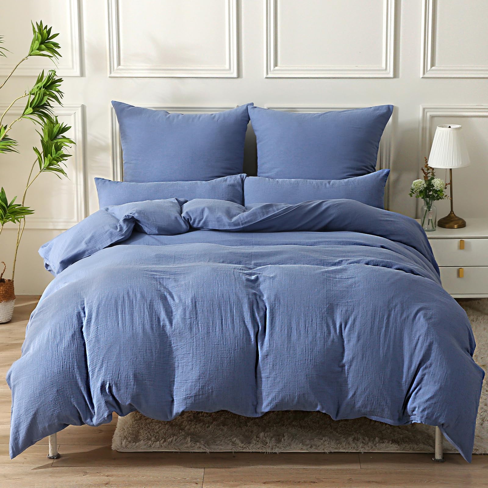 SOULFUL Doppelte Muslin Bettwäsche 135x200 4 Teilig Baumwolle, Bettwäsche-Sets 2er Set Bettbezug mit 2 Kissenbezüge 80x80 cm, ÖKO-TEX Bettwäsche Dunkelblau mit Reißverschluss