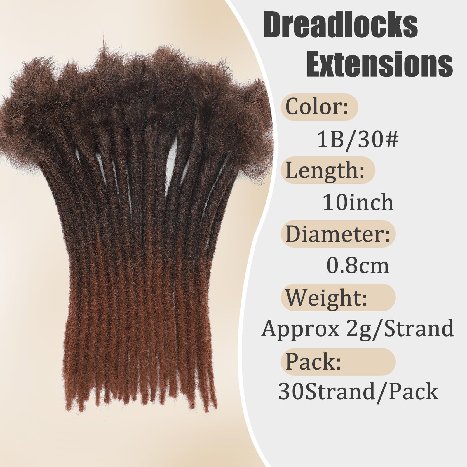 QIDESHENG 10 Inch Dreadlock Extensions Synthetic Hair 30Strands 0.8 Width Handmade Dreads Hair Extensions Reggae Braids Locs Synthetic Hippie Single Ended Dreads for Women/Men/Kids (1B/30 - Image 2