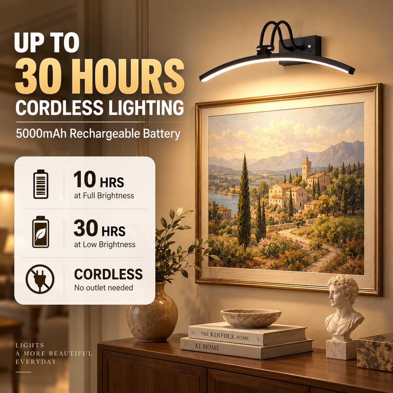 PAIHOME Luz de imagen que funciona con pilas con control remoto y función regulable, 16 pulgadas, color negro, recargable, 5000 mAh, 3 colores y brillo, luz artística para pinturas, obras de arte de