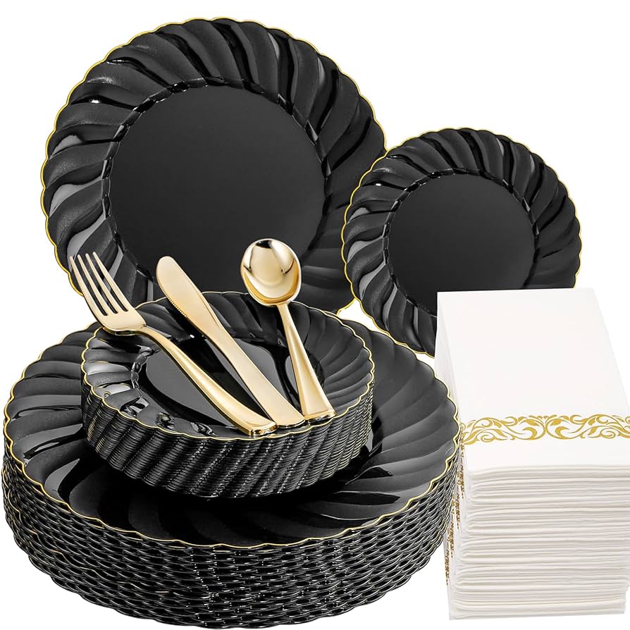dining tableware black square paper plates