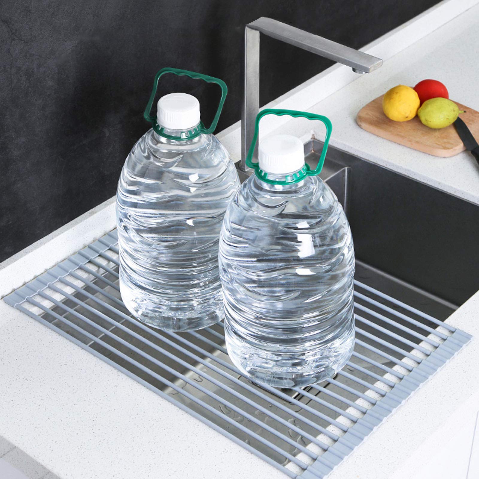 DAMAI Rejilla para secar Platos sobre el Fregadero Enrollable de Acero Inoxidable Revestido de Silicona Rejilla para escurrir Platos de Cocina Plegable Multiusos