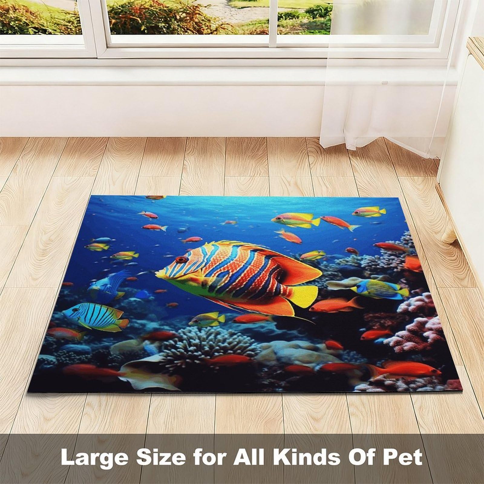 Mata do karmy dla kotów z rybami morskimi, antypoślizgowa, mata na karmę dla psów, łatwa do czyszczenia, do jedzenia i wody, mata dla psów i kotów, 61 x 81 cm