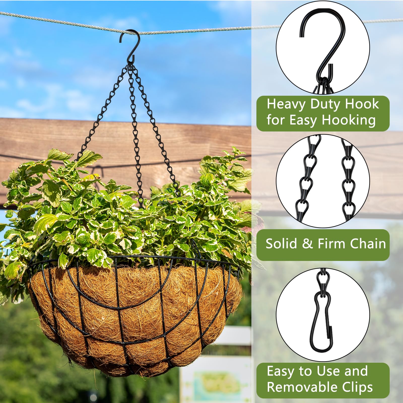 Amazon.com: Dpyrrhic 4 Pack 18Inch Hanging Basket Chain,Black Hanging Chain  with Hooks Flower Pot Chain Replacement Plant Hangers for Bird  Feeders,Planters Wind Chimes and Decorative : Patio, Lawn & Garden