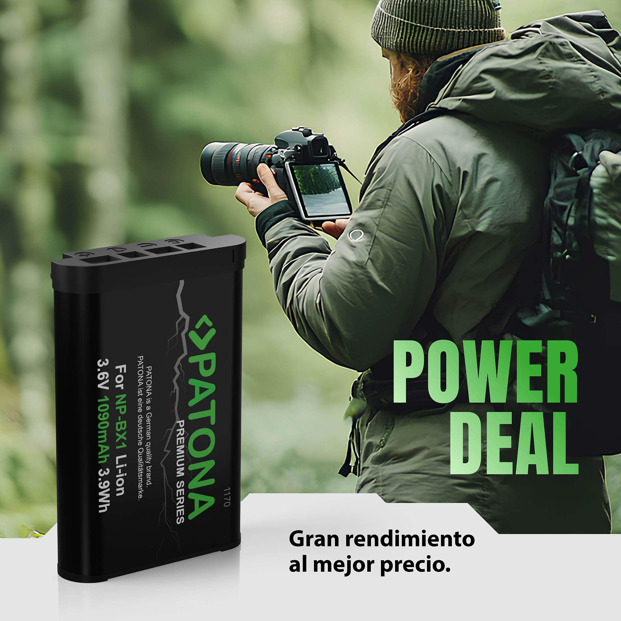 PATONA 2X Premium NP-BX1 Batería 1090mAh Compatible con Sony CyberShot DSC-RX1 R RX1 RX100 II III IV V Vi VII M HX50 HX60 HX80 HX90 HX99 HX400V WX300 WX500 DSC-RX100 DSC-HX50 NPBX1 NP BX1