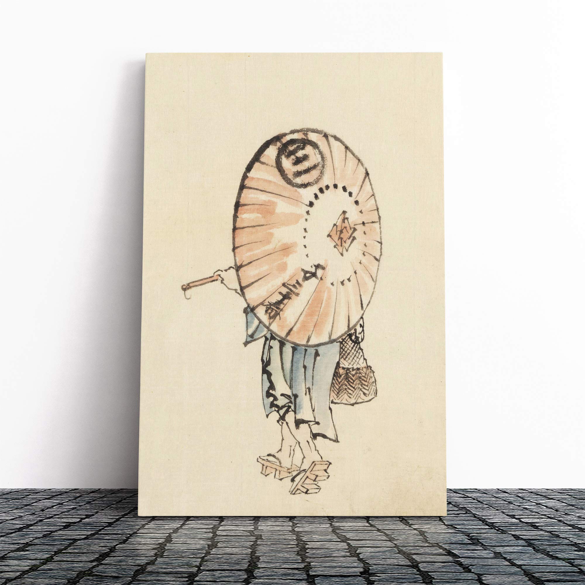 Wall Hokusai Girl with Parasol Japanese Oriental Art Canvas Print | Gallery Wrapped 30mm Frame Wall Art | 24x16 inches | Ready to Hang | Asian People Picture | Living Room Bedroom Lounge Office