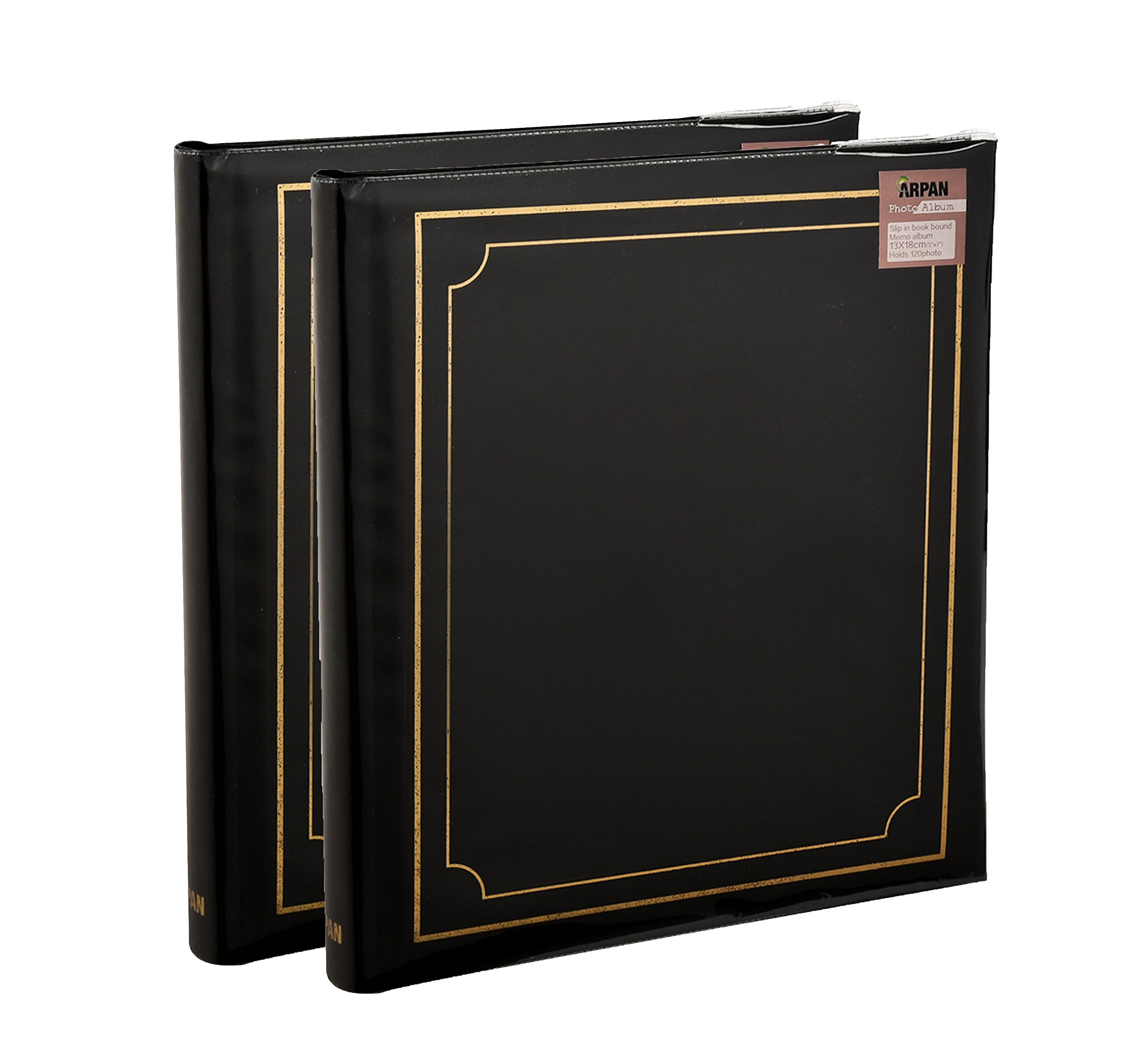 Arpan Padded Cover Black 5 X 7 Large Slip In Memo Photo Album For 120 Holds Photo Album Pack Of 2 (Padded Cover Black)