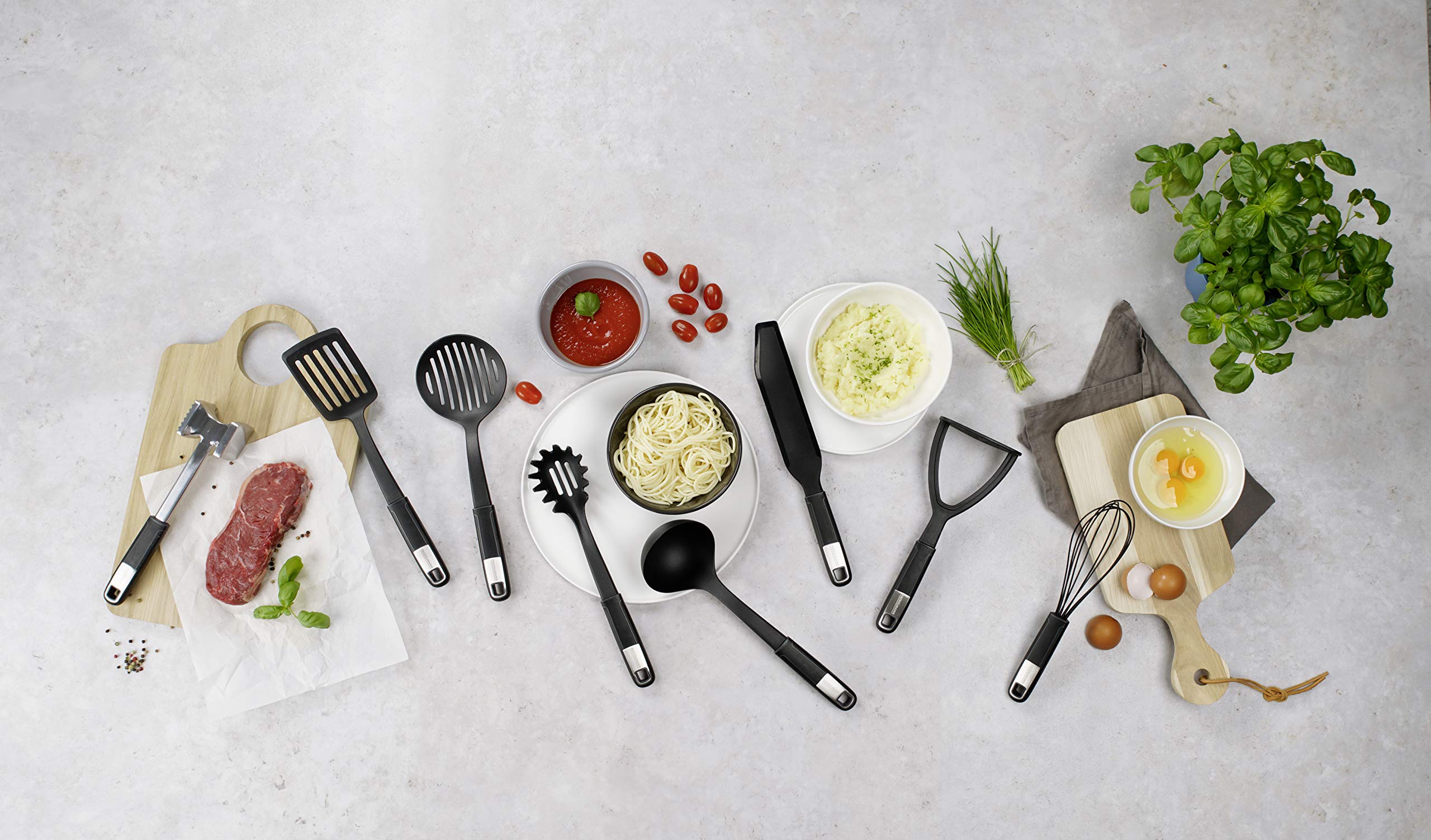 Fackelmann Sense Slotted Turner 33 cm with Plastic Functional Parts, Non-Slip Soft-Touch Handle, for Coated Pans and Pans (Colour: Silver/Black) Quantity: 1 Piece