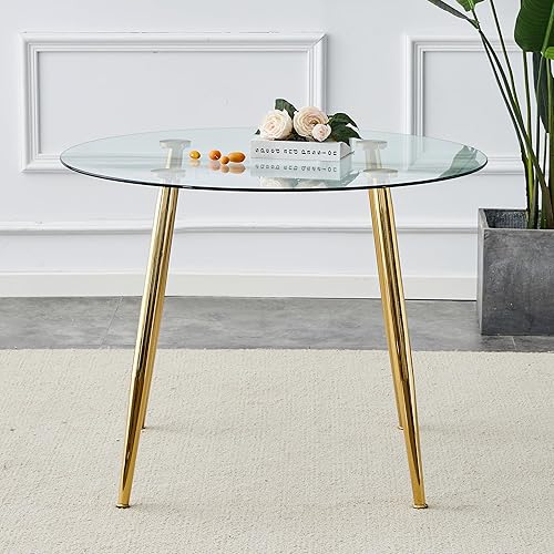 Miniatura 3 de A Glass Tabletop with a Diameter of 40 inches and a Modern Minimalist Circular Dining Table with Gold Plated Metal Legs. 40 '* 40' * 30 ' DT 1164