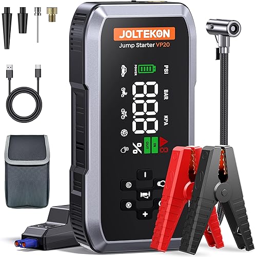 Arrancador de batería de coche con compresor de aire, potente batería de 4500 A arrancador portátil con bomba de pausa automática de 150 PSI, caja