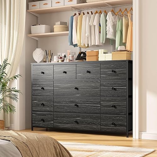 Miniatura 4 de EnHomee Cómoda negra, cómoda para dormitorio con 13 cajones de almacenamiento, aparadores y cómodas para TV de 55 pulgadas, cómoda negra para