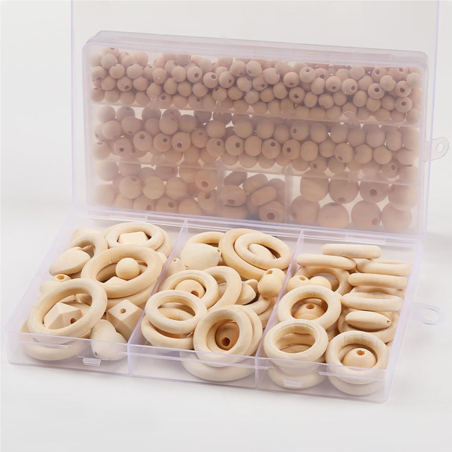 AEAOA Unfinished Wooden Beads and Rings Set, 372 Beads, 42 Rings, 8-40mm image 4