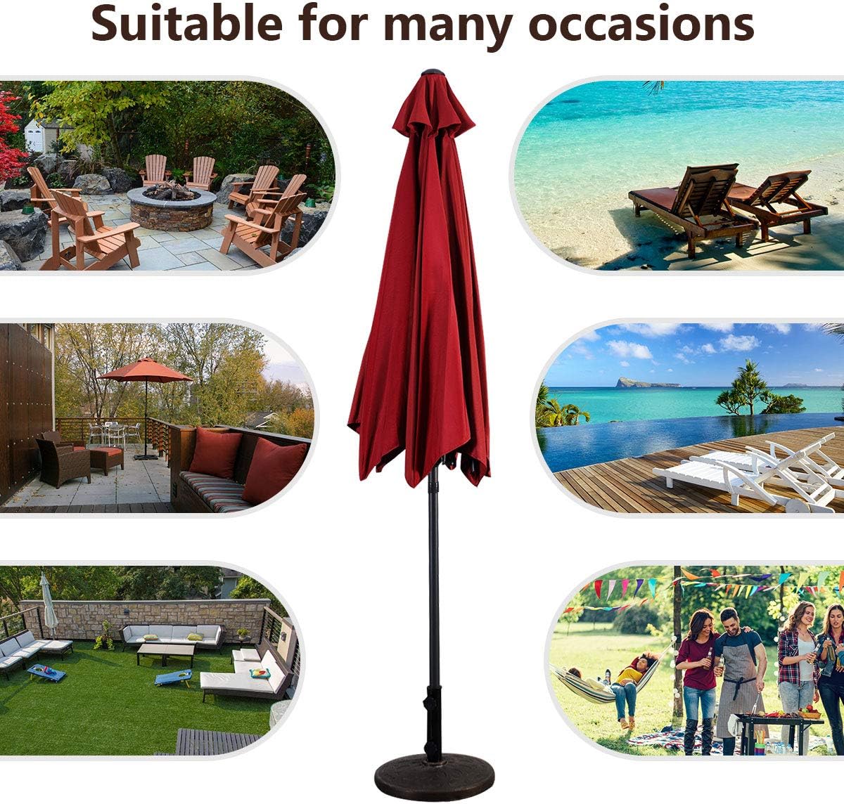 Giantex 9ft Patio Umbrella Outdoor, Market Table Umbrella w/Push Button Tilt and Crank, 180G Polyester Fabric and Sturdy Ribs, Sun Canopy Umbrellas for Patio Garden Beach Deck Pool