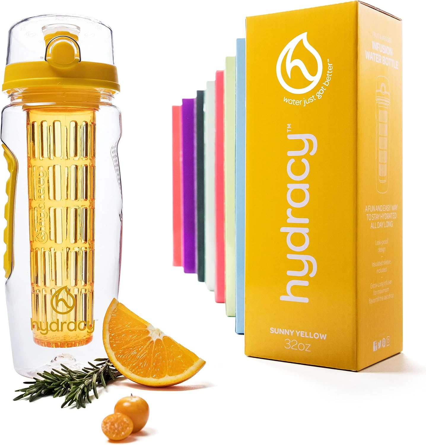 Hydracy Fruit Infuser Water Bottle 1Litre Sport Bottle Time Marker