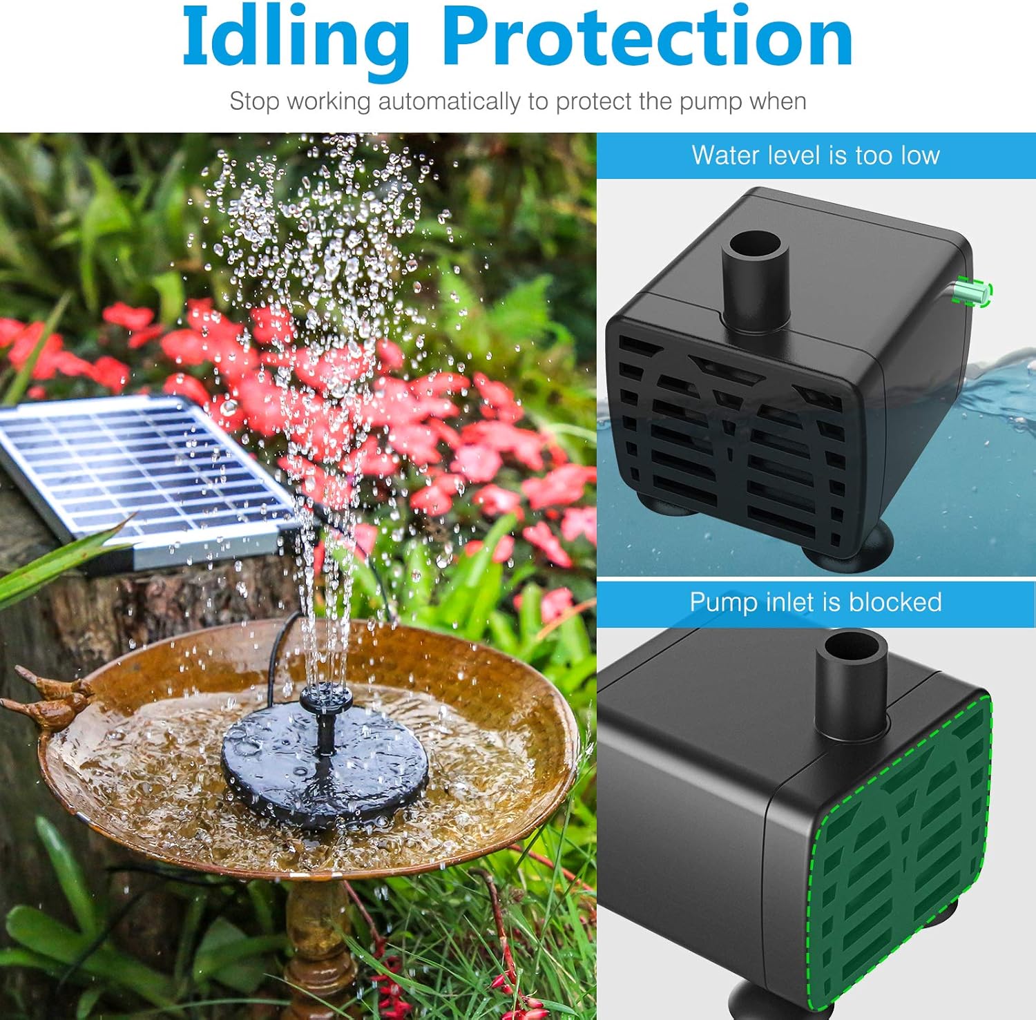 AISITIN 5.5W Solar Fountain Pump built-in 1500mAh Battery Solar Water Pump Floating Fountain with 6 Nozzles, for Bird Bath, Fish tank, Pond or Garden Decoration solar aerator pump : Patio, Lawn & Garden