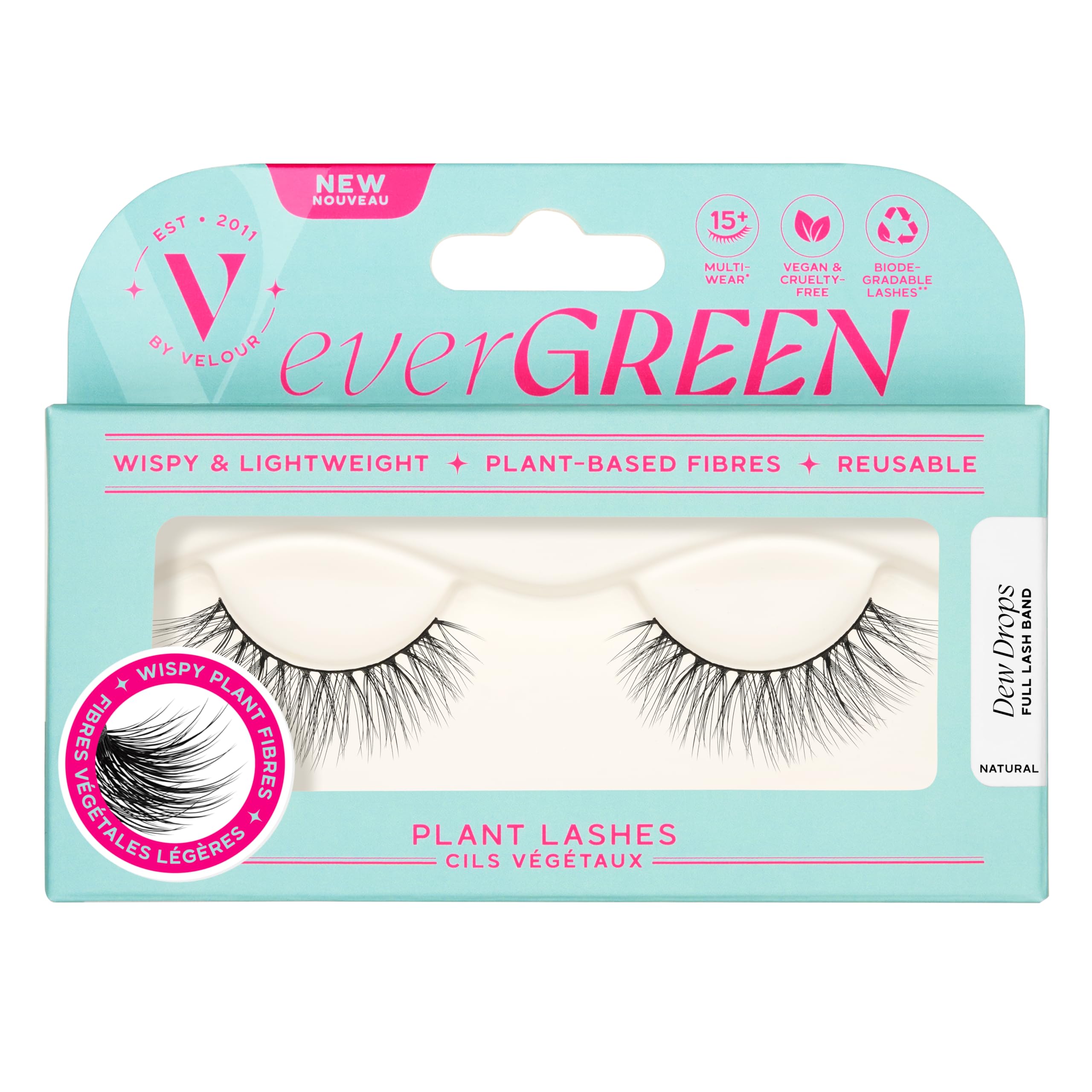 everGREEN Plant Lashes, Full Band, Strip Lashes, Natural Wispy Eyelashes, Fake Eyelashes, Plant Based Fibres, Flared & Natural Volume (Dew Drop) Full