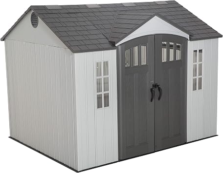 Lifetime 108 Ft. Outdoor Storage Shed, DualWall HDPE with SteelReinforced Structure, SideEntry Doors with Windows, Skylight, Screened Vents, Adjustable Shelves, SlipResistant Floor, UVProtected