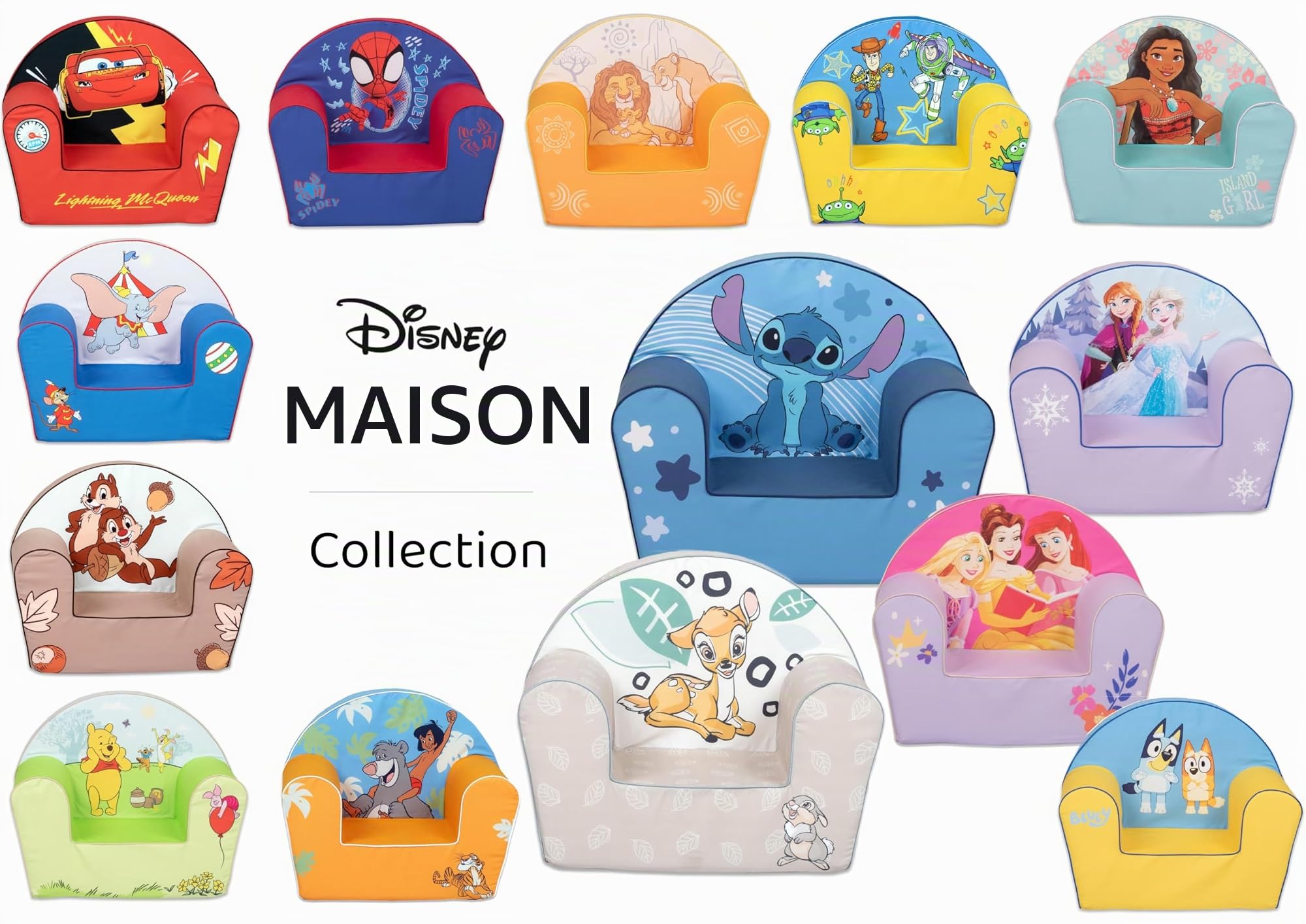 Disney Home La Reine des Neiges – Anna & Elsa, Petit Fauteuil Déhoussable et Lavable, Confort Douillet pour Chambre d’Enfant