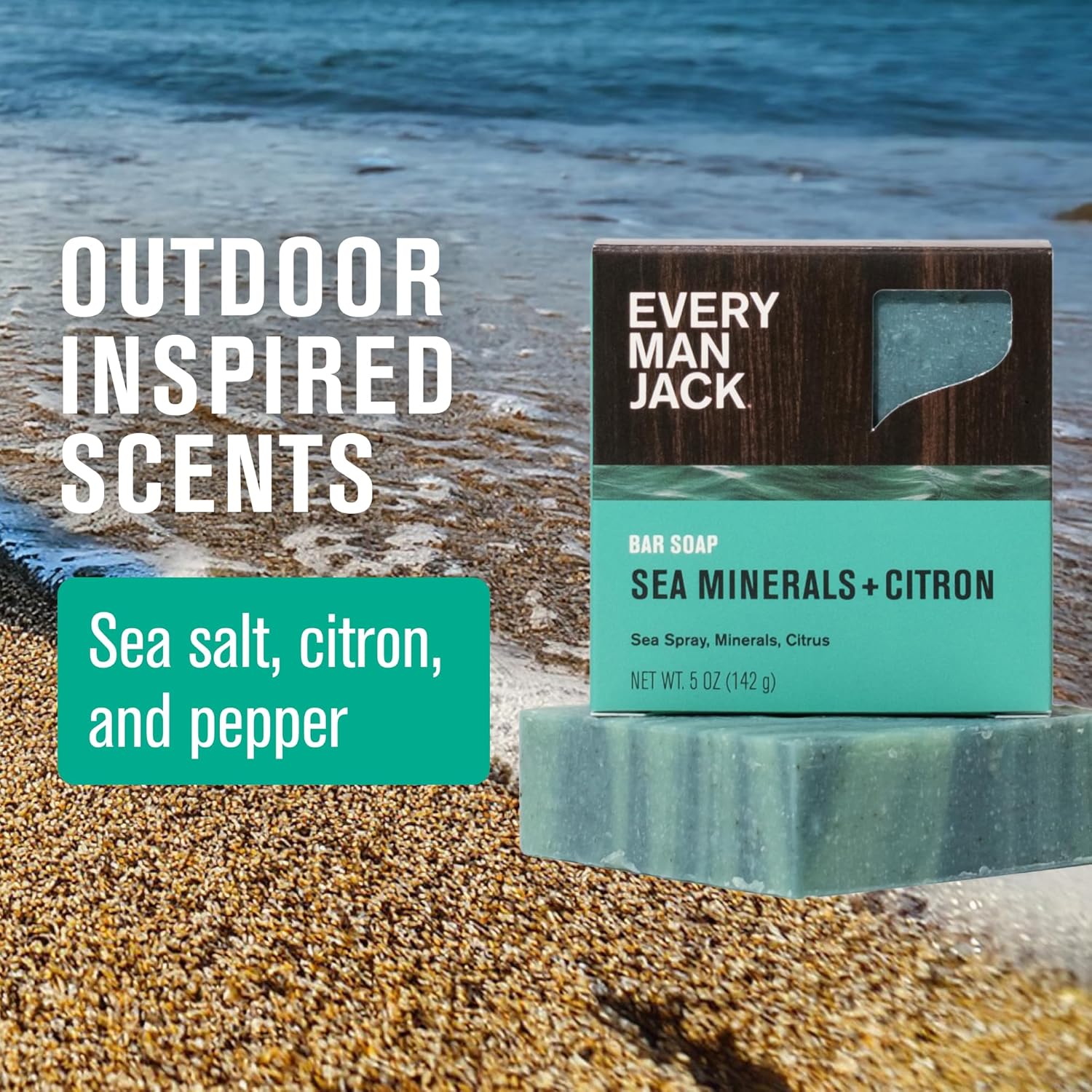 Every Man Jack Cold Processed Mens Bar Soap - Sea Minerals + Citron Scent - Deeply Cleans & Hydrates with Shea Butter and Coconut Oil - (3 Pack) - Image 3