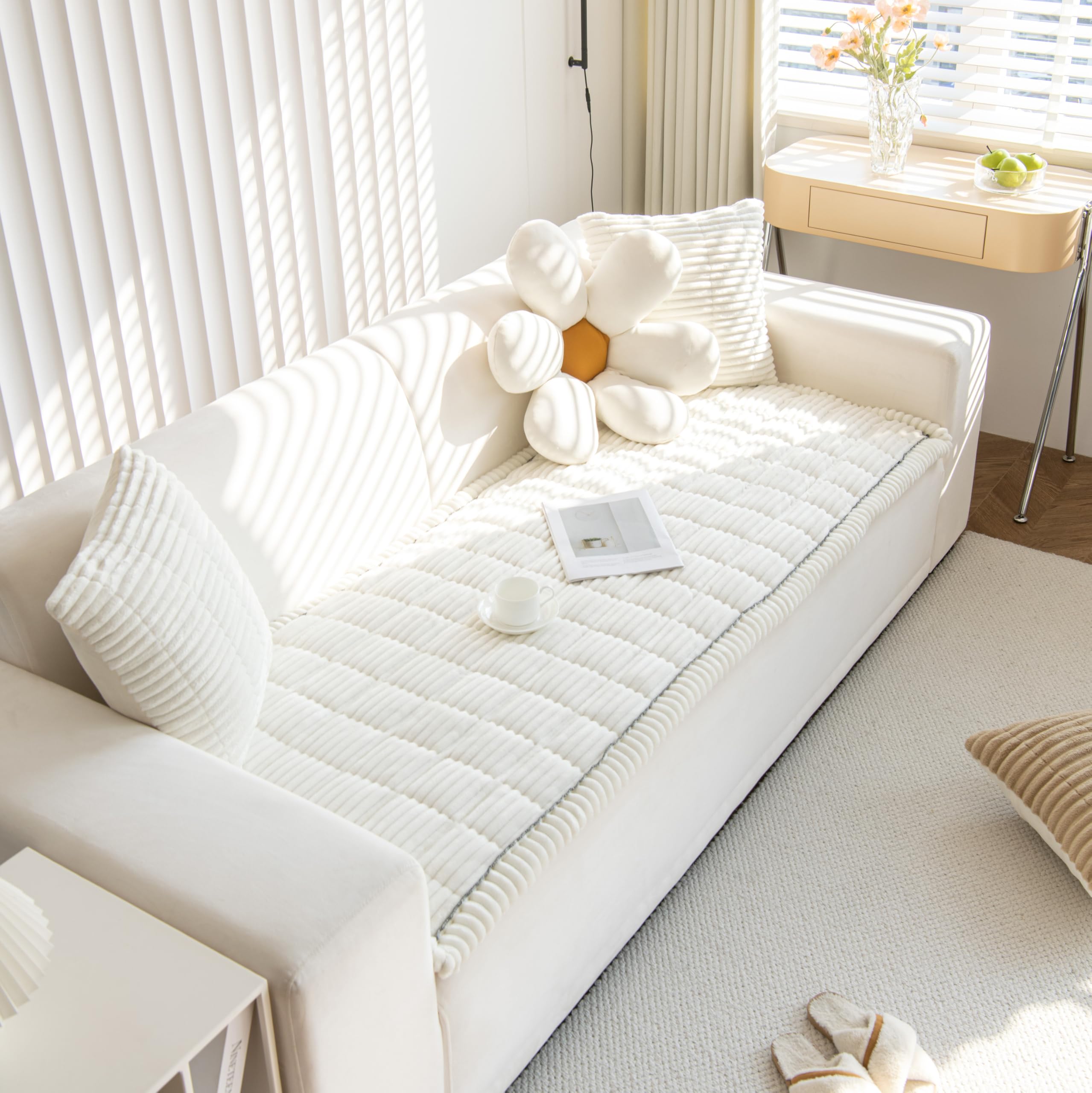 EBETA Sofabezug für Hunde Sofakissen Fensterbankmatten Sofa Überwürfe Sitzauflage Bodenbeläge Bankauflagen Anti-Rutsch Kissen Möbelschoner Spielmatten (Bar-Weiß, 70x180 cm)