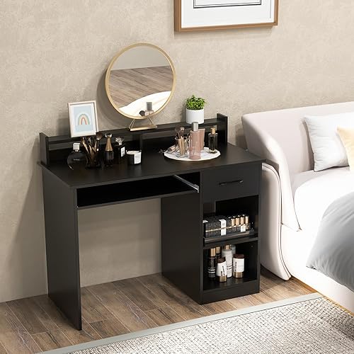 Miniatura 4 de Escritorio para computadora, escritorio de oficina con cajones, gabinete, bandeja para teclado y estante ajustable, escritorio pequeño con