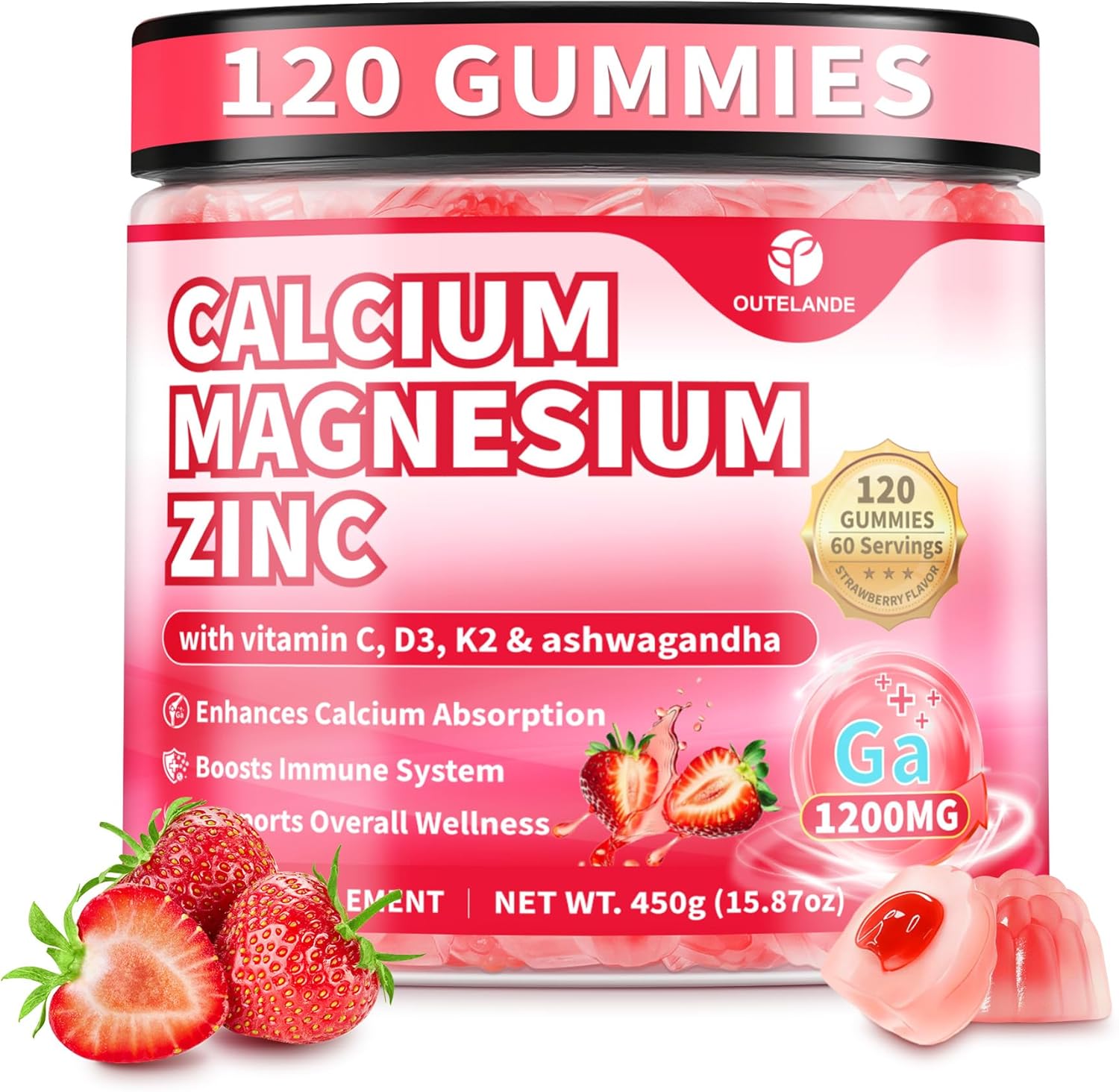 120 CT Calcium 1200 Mg with Vitamin D3 K2 Gummies for Adults,Calcium Citrate Supplements Gummies Women & Men - Calcium Gummies with Magnesium & Zinc,B6, B12- Extra Absorption Calcium Supplement