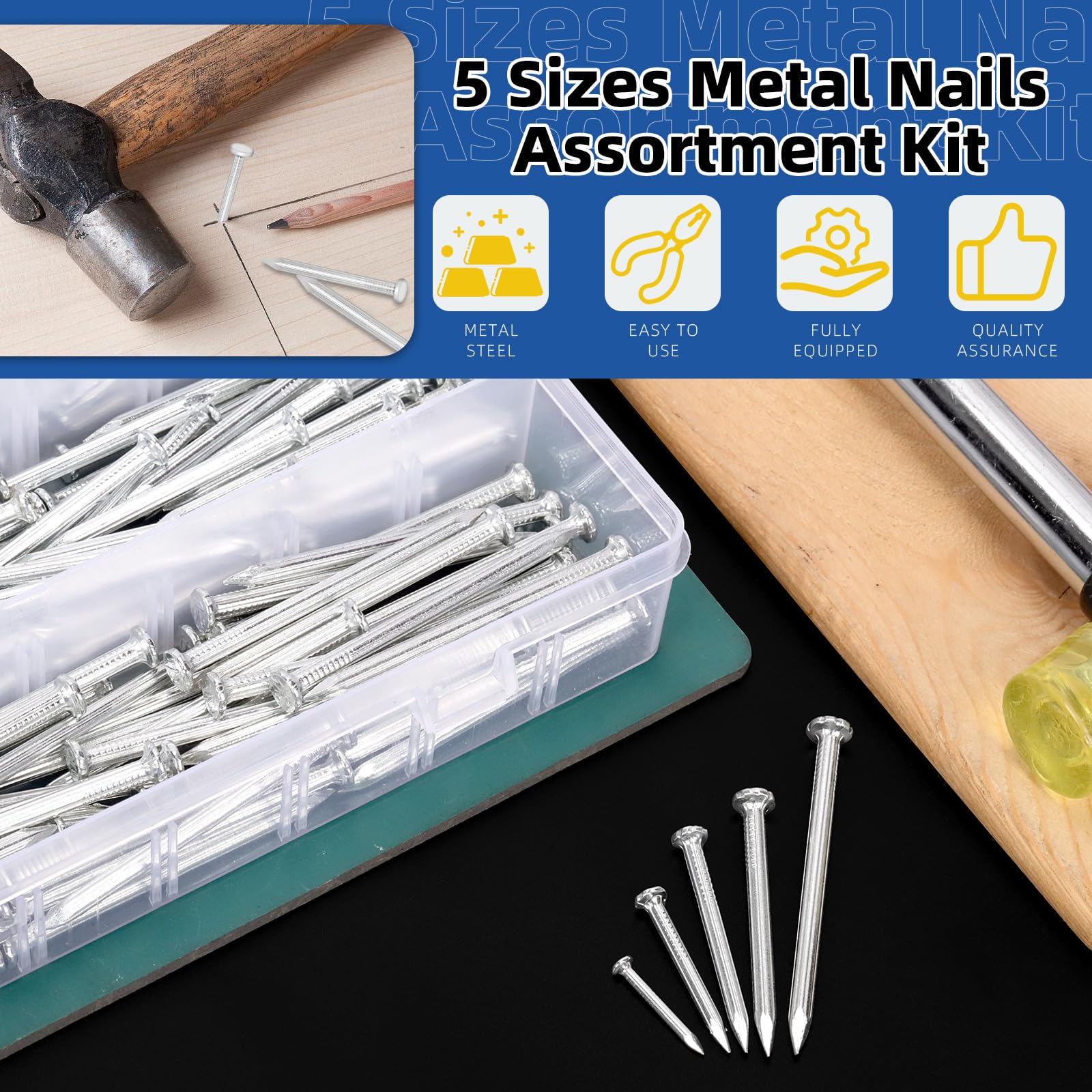 300pcs Masonry Nails - Steel Hardware Nails for Wood, Drywall & More -3 300pcs Masonry Nails - Steel Hardware Nails for Wood, Drywall & More -3